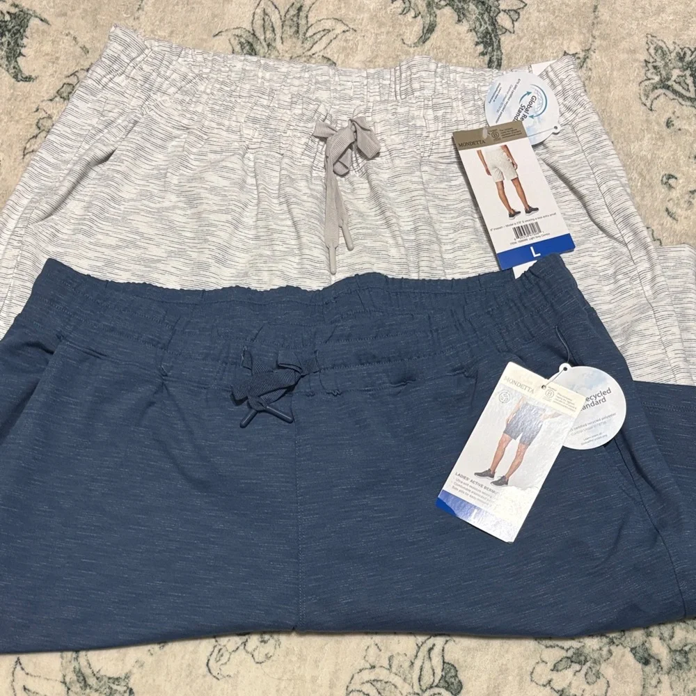 MODETTA Drawstring Pull-On Shorts - Blue and Light Gray - Picture 1 of 3